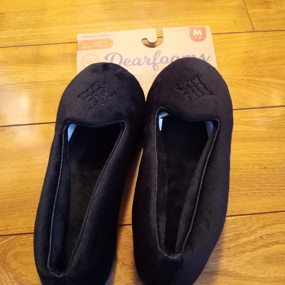Dearfoams Womens Black Bedroom Slippers M 7-8
